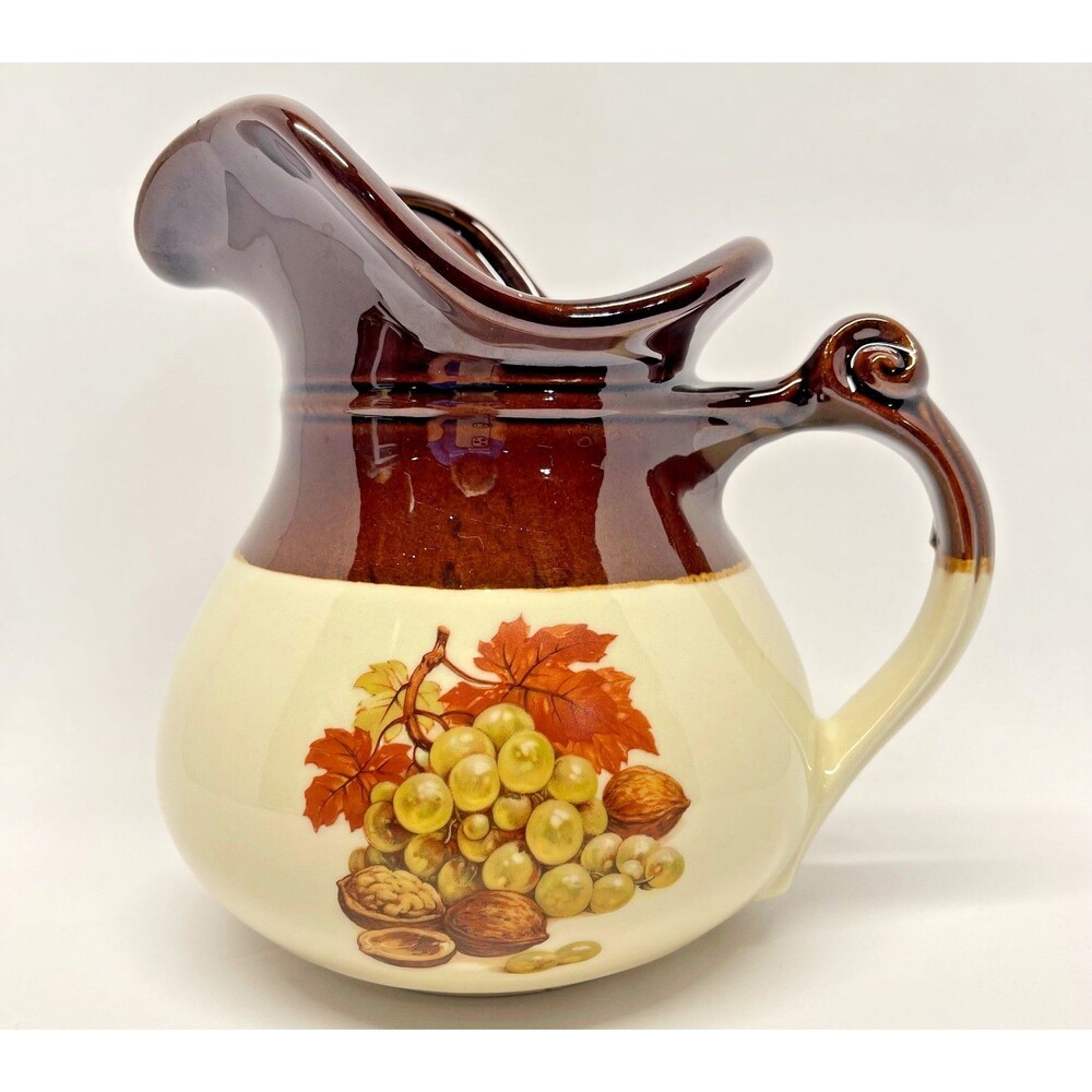 Vintage McCoy 7515 Fruit Festival Pitcher Grapes Walnuts LCC USA 7.25”-Excellent